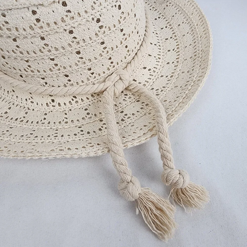 Cream Woven Rope Detail Sun Hat - Picture 5 of 7